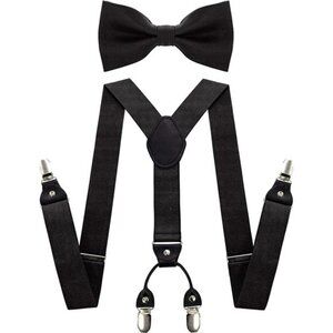 JEMYGINS Solid Color Suspender and Silk Bow Tie Sets for Men